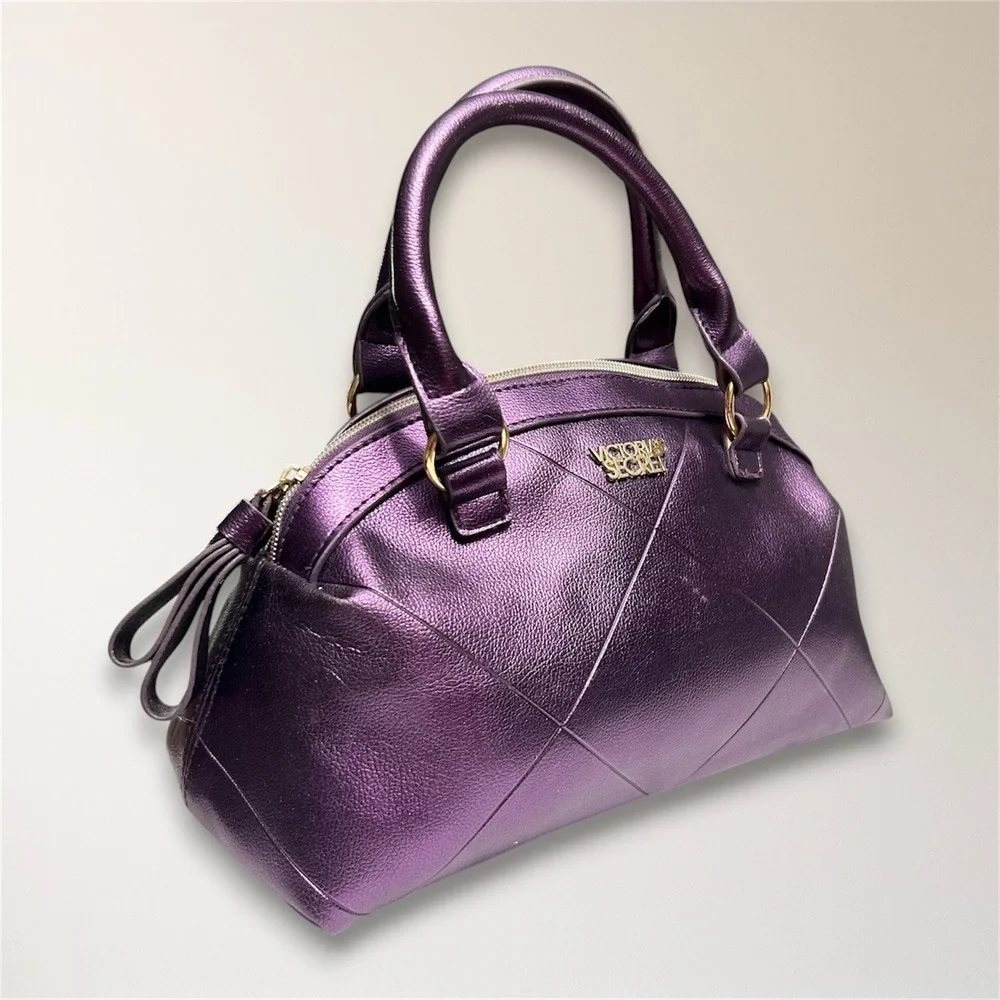 Victoria's Secret Y2K Metallic Purple Quilted Satchel Handbag McBling Retro‎ Bag